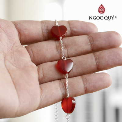 Lắc bạc trái tim mã não đỏ 12mm mệnh hỏa, thổ - Ngọc Qúy Gemstones