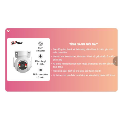 Camera IP PT hồng ngoại không dây 5.0 Megapixel DAHUA DH-P5B-PV - Hàng chính hãng