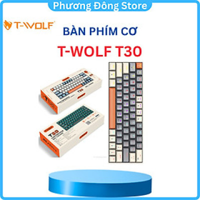 Keyboard ko dây T-WOLF T30 Cream Gray Chính hãng (Phím cơ, 63 key, Blue Switch, 22 chế độ LED, Pin sạc, Bluetooth - Hàng chính hãng