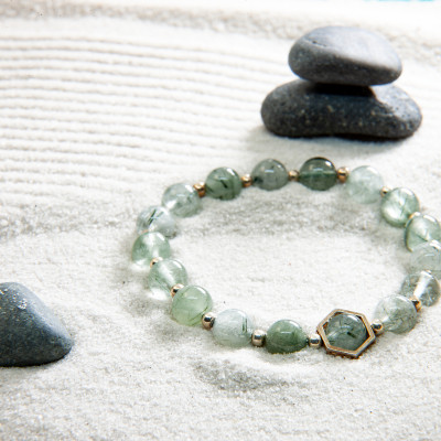 Vòng Tay Đá Phong Thủy Nữ Thạch Anh Tóc Xanh Thiên Nhiên AAAA Mạng Mộc - Hỏa VT056