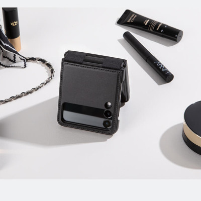 Case bao da chống sốc cho Samsung Galaxy Z Flip 3 trang bị chân chống giá đỡ điện thoại hiệu Nillkin Qin Vegan (bảo vệ máy cực tốt, chất liệu da thật cao cấp, thiết kế thời trang cá tính) - hàng nhập khẩu