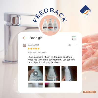 Nước rửa tay hữu cơ diệt khuẩn dạng bọt hương Quế 1000ml thương hiệu Ecocare