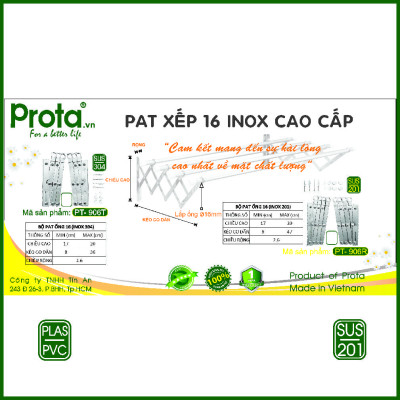 [CHÍNH HÃNG] Pat xếp gắn tường 16mm inox cao cấp (không bao gồm ống inox) - Bào hành 12 tháng