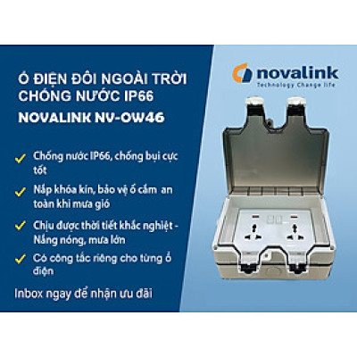 Hộp điện ngoài trời chống nước IP66 Novalink NV-OW46 - 2 ổ cắm đa năng, có công tắc riêng. Hàng nhập khẩu chính hãng
