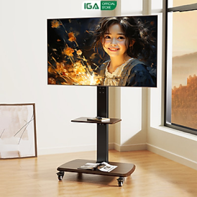 Giá treo tivi di động khung thép không gỉ phù hợp nhiều loại tivi có kệ để đồ thương hiệu IGA - GM173
