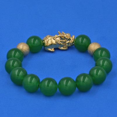Chuỗi đeo tay Thạch Anh Xanh Lá 12 ly - cẩn Tỳ Hưu Phong Thủy inox vàng VTAXLTHHBV12 - hợp mệnh Hỏa, mệnh Mộc