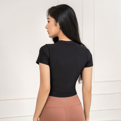 Áo croptop tập Yoga Gym Hibi Sports có tay CR816 kiểu xoắn nơ, Kèm mút ngực