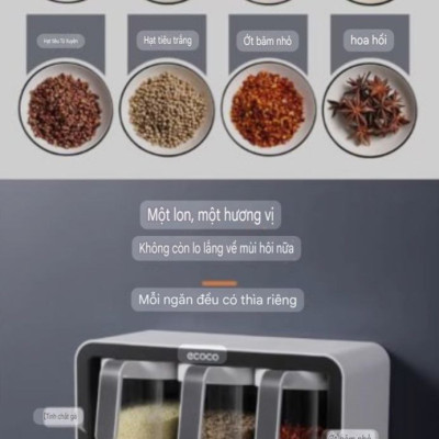 ( hàng cao cấp ) kệ hộp gia vị 3N & 2N -  hộp đựng gia vị thông minh kèm thìa bằng nhựa ABS gắn tường không cần khoan đục
