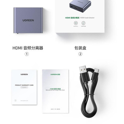 Ugreen UG60649CM531TK 4K @ 30Hz Bộ chia âm thanh hình ảnh HDMI với cổng quang OPTICAL + 3.5mm - HÀNG CHÍNH HÃNG