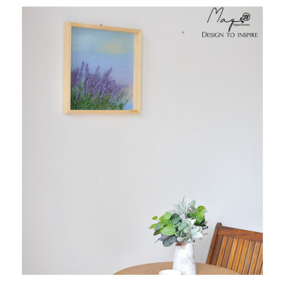 Tranh hoa giấy handmade trang trí cao cấp ROMANCE Lavender Field 40x40 cm - Maypaperflower Hoa giấy nghệ thuật