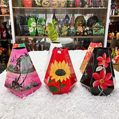 Bình hoa lục giác sơn mài hút tài lộc Thanh Bình Lê cắm hoa, trang trí , quà tặng ý nghĩa