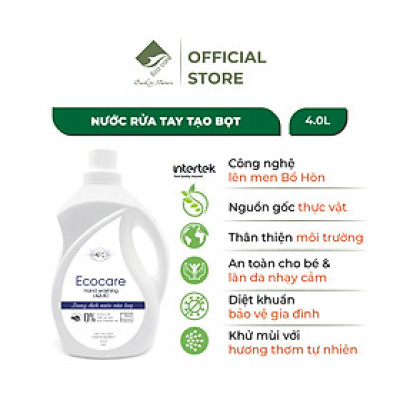 Nước rửa tay hữu cơ diệt khuẩn dạng bọt hương Quế 4000ml thương hiệu Ecocare ( tặng kèm vỏ tạo bọt)