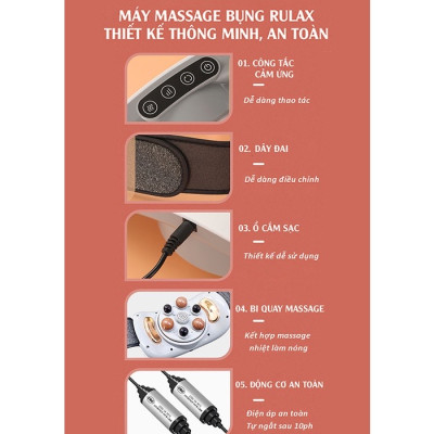 Đai Massage Bụng RULAX, Hỗ Trợ Giảm Đau Nhức, Bi Đá Kết Hợp Hồng Ngoại, Giảm Đau Bụng Cho Người Viêm Đại Tràng, Táo Bón, tan mỡ bụng ,thon gọn cơthe
