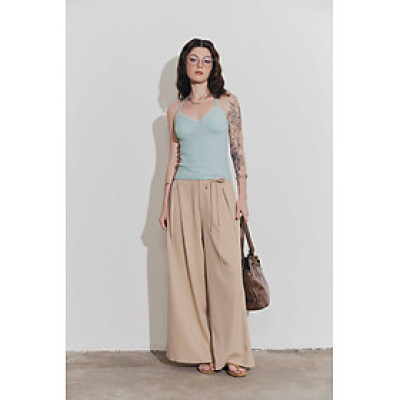 DOTTIE - Quần tây xếp ly ống rộng - Be đậm - Q0407