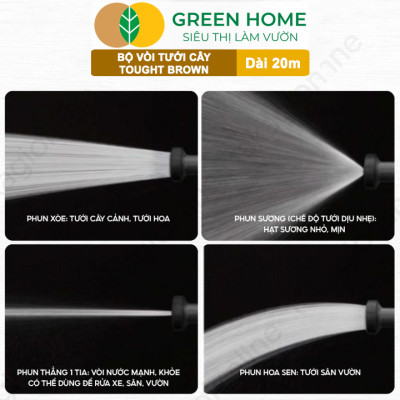 Bộ vòi tưới cây Takagi Tough Brown GreenHome, Dài 20m, Nhỏ Gọn, Bền Bỉ, Vòi Phun Đa Năng, Chuẩn Nhật Bản