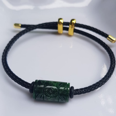 Vòng Đeo tay Mới charm Lu Thống Đồng Tiền Xanh Đậm đẹp Hạt Lu Đồng Tiền Đá cẩm thạch tự nhiên dây đen rút chỉnh theo tay tùy ý Hợp nữ mệnh Thủy mệnh Mộc hợp ạ