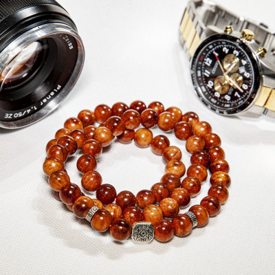 Vòng phong thủy nam Gỗ Huyết Long thiên nhiên mix bạc 925 VN013