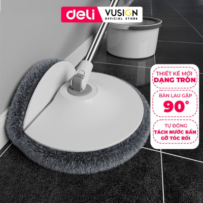 Bộ Cây Lau Nhà Tách Nước Bẩn Deli Gập 90 Độ Có Thùng Lau Nhà Tự Vắt Thông Minh, Chổi Lau Nhà 360 Độ