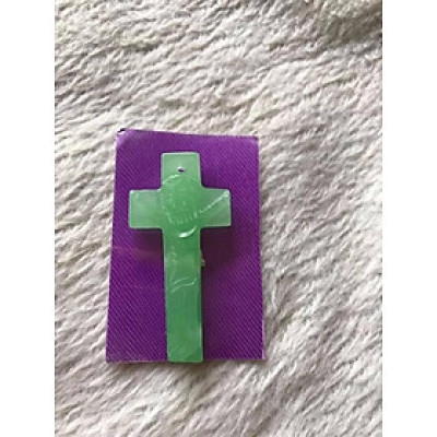 MẶT DÂY CHUYỀN THÁNH GIÁ CHÚA GIÊ SU  ĐÁ CẨM THẠCH XANH TỰ NHIÊN  CAO 43mm NGANG 21mm SÂU 5mm