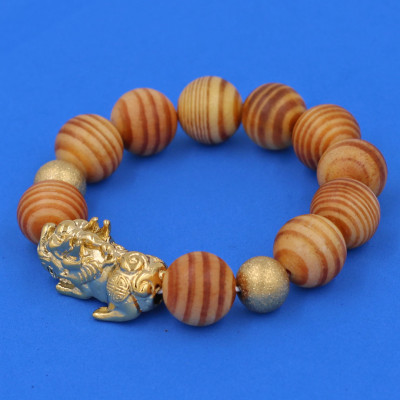 Vòng chuỗi đeo tay gỗ huyết rồng 15 ly ( size lớn ) charm tỳ hưu và bi inox, vòng tay chuỗi hạt