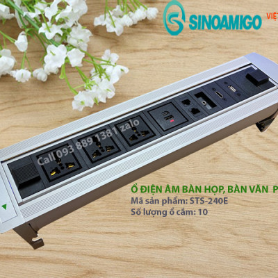 Ổ cắm âm bàn họp, bàn văn phòng Sinoamigo STS-240E, xoay 180 độ, tích hợp đầy đủ ổ cắm cần thiết cho văn phòng