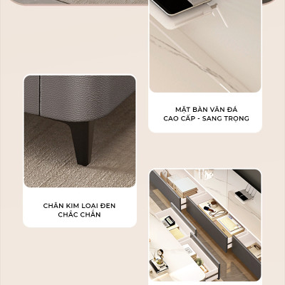 Bàn trà sofa phòng khách họa tiết vân đá bọc da cao cấp phong cách sang trọng - GP379