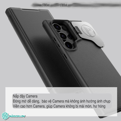 BAO DA cho SAMSUNG GALAXY S24 ULTRA 5G - S24+ 5G NILLKIN QIN PROP - bảo vệ Camera kiêm giá đỡ - Hàng chính hãng
