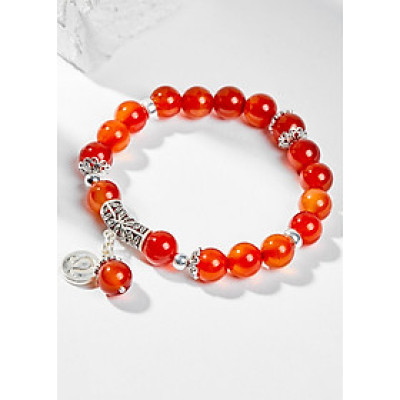 Vòng Tay Phong Thủy Nữ Đá Mã Não Đỏ Phối Charm Cung Hoàng Đạo Sư Tử (8mm) Mệnh Hỏa, Thổ Ngọc Quý Gemstones