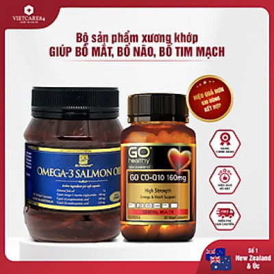 Bộ Sản Phẩm Giúp Bổ Mắt, Bổ Não, Bổ Tim Mạch: Viên Uống Dầu Cá Hồi Omega 3 Salmon Oil 180 Viên, Viên Uống Bổ Tim Go Co Q10 160mg 30 Viên