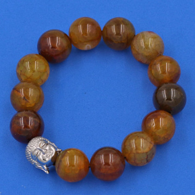 Vòng đeo tay đá Vân Rồng 14 ly cẩn hạt Phật A Di Đà inox bạc VVRNLT14 - hợp mệnh Kim, mệnh Mộc