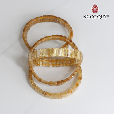 Vòng tay bản vuông đá thạch anh tóc vàng bã mía 9x4mm - Ngọc Quý Gemstones