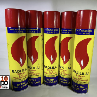 Bình Gas Baolilai dung tích 280ml - kèm 5 đầu chuyển đổi, chuyên dụng bơm bật lửa - hộp quẹt