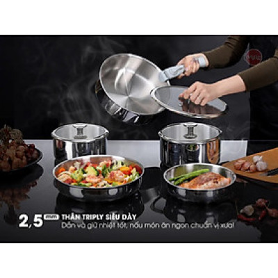 Bộ nồi chảo iNox cán rời 9 món - Không phủ lớp chống dính
