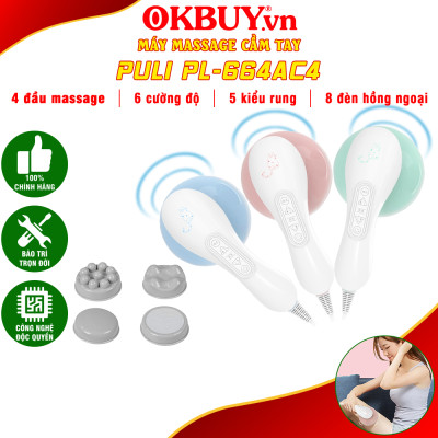 Máy massage cầm tay 4 đầu Puli PL-664AC4 - 5 kiểu rung 6 cường độ mát xa. Giảm đau nhức toàn thân