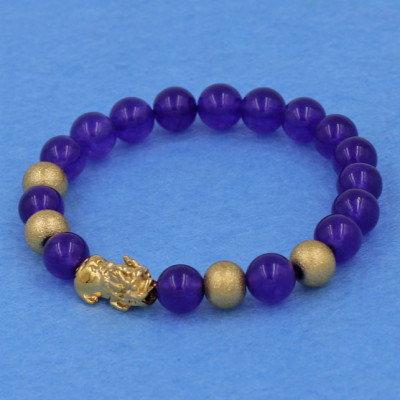 Vòng tay thạch anh tím 8 ly - cẩn Tỳ Hưu inox vàng VTAITHVB8 - hợp mệnh Hỏa, mệnh Thổ