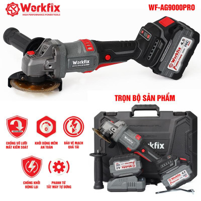 [Chống Lật Cổ Tay] Máy Mài 100mm Dùng Pin Workfix WF-AG9000PRO -Công Tắc Bóp - Brushless Motor - 2 Pin 15 Cell 21V/4.5Ah