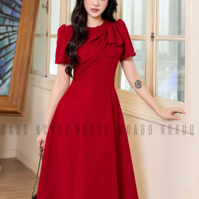 Đầm đỏ xoắn vai NGADO , đầm dự tiệc , đầm công sở