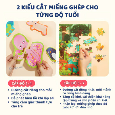 Đồ chơi xếp hình cho bé Level up Level 4 chủ đề khủng long Mideer puzzles