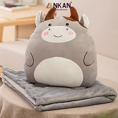 Chăn Gối Văn Phòng 3 Trong 1 Kiểu Bò Siêu Dễ Thương Dùng Để Ngủ Tại Văn Phòng Trên Sofa Màu Sắc Nhã Nhặn Vải Nỉ Siêu Mềm Mịn