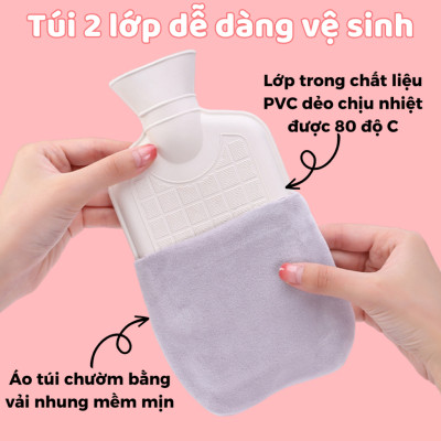 Túi chườm nóng lạnh 1000ml, túi chườm sưởi ấm giảm đau bụng kinh họa tiết dễ thương KÈM HỘP ĐỰNG