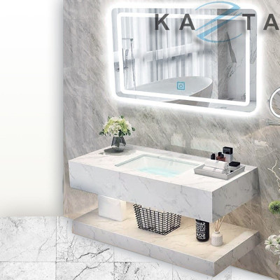 COMBO Thiết Bị Nhà Tắm Cao Cấp KAZTA KZ-CBT02: Bồn cầu liền khối, Lavabo âm bàn đá, Gương đèn, Sen tắm đứng nóng lạnh, kèm phụ kiện