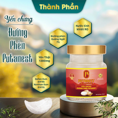 Yến chưng Đường phèn PUTANEST hộp quà tặng cao cấp 12 hũ 70ml đẹp da ngủ ngon tăng sức đề kháng