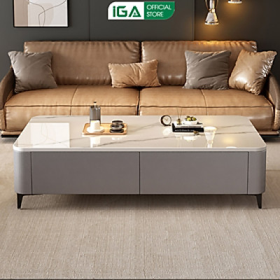 Bàn trà sofa phòng khách họa tiết vân đá bọc da cao cấp phong cách sang trọng - GP379