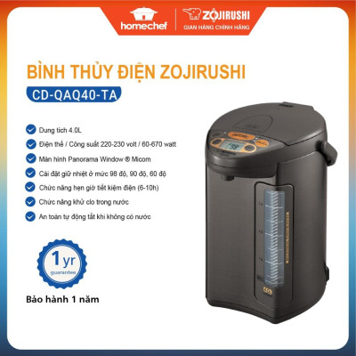 Bình Thủy Điện Zojirushi CD-QAQ40-TA 4L , công suất 670W, hẹn giờ, hệ thống an toàn, bảo hành 1 năm|HÀNG CHÍNH HÃNG