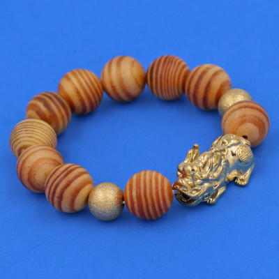 Vòng chuỗi đeo tay gỗ huyết rồng 15 ly ( size lớn ) charm tỳ hưu và bi inox, vòng tay chuỗi hạt