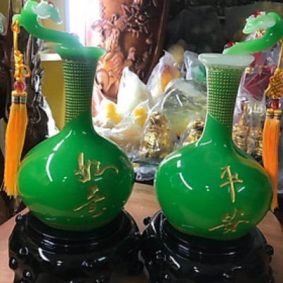 Cặp Bình Hoa Phú Quý Phong Thủy Xanh Lá có Cây Như Ý trên miệng bình size cao 35cm đk 20cm hợp Anh Chị mệnh Mộc Hỏa trưng phòng khách tượng trưng cho điều may mắn và sung túc ạ