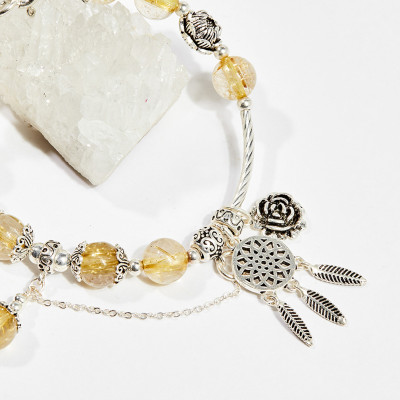 Vòng tay phong thủy nữ đá thạch anh tóc vàng charm hoa hồng 8mm mệnh thủy , kim - Ngọc Quý Gemstones