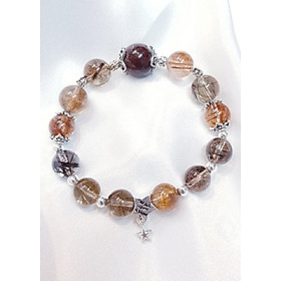 Vòng Tay Laliz Mệnh Thổ ,Kim Đá Thạch Anh Tóc Nâu Mix Đá Ưu Linh Charm Ngôi Sao Bạc - TAR.03