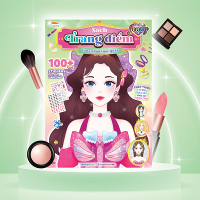 Sách - Trang Điểm Công Chúa Hàn Quốc Jenny - Tô Màu Và Bóc Dán 100+ Stickers Xinh Đẹp Cho Bé Gái - Megabook