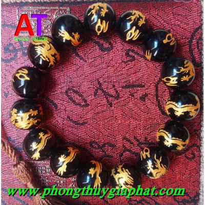 Vòng đeo tay đá đen huyền thạch chạm rồng